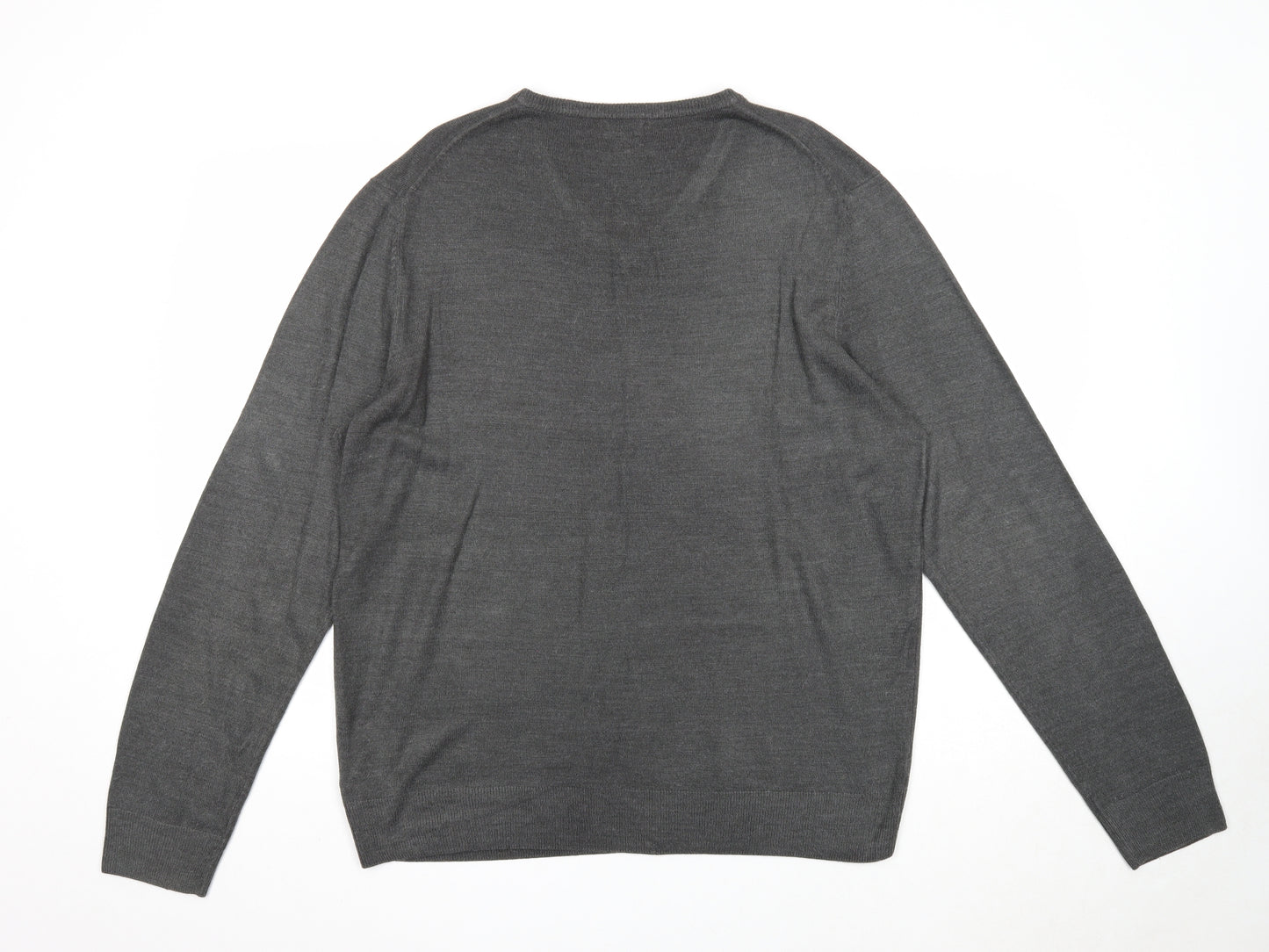 F&F Mens Grey V-Neck Acrylic Pullover Jumper Size XL Long Sleeve