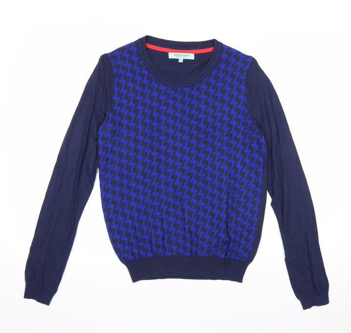 Dickins & Jones Mens Blue Round Neck Geometric Nylon Pullover Jumper Size XS Long Sleeve