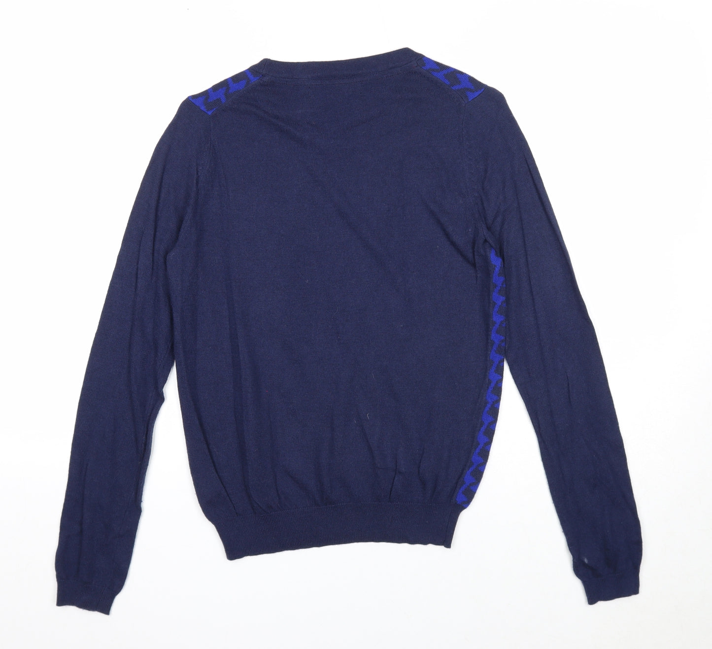 Dickins & Jones Mens Blue Round Neck Geometric Nylon Pullover Jumper Size XS Long Sleeve