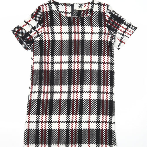Vera & Lucy Womens Multicoloured Plaid Polyester Shift Size M Scoop Neck Zip