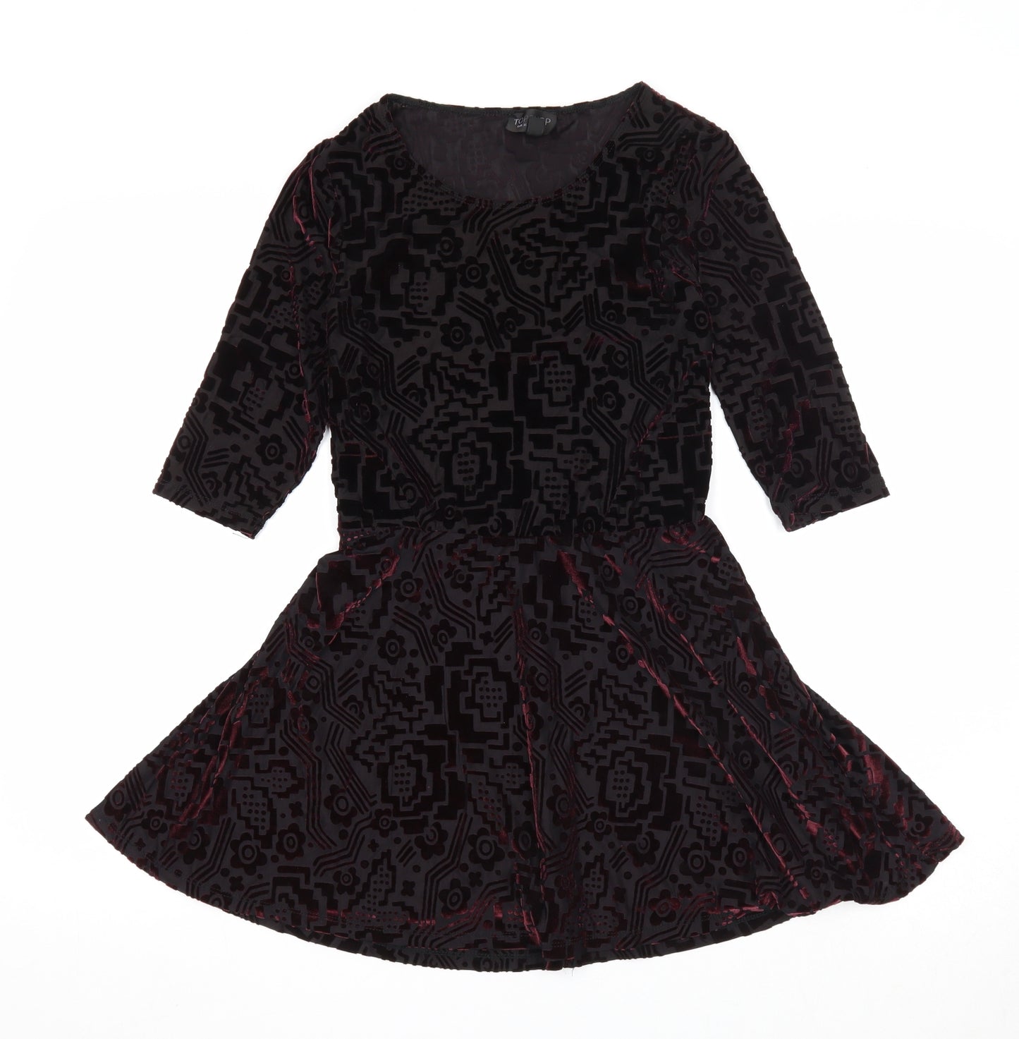 Topshop Womens Black Geometric Nylon Skater Dress Size 8 Scoop Neck Pullover