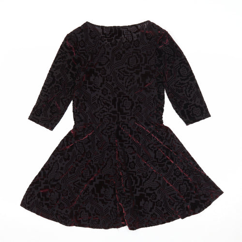 Topshop Womens Black Geometric Nylon Skater Dress Size 8 Scoop Neck Pullover
