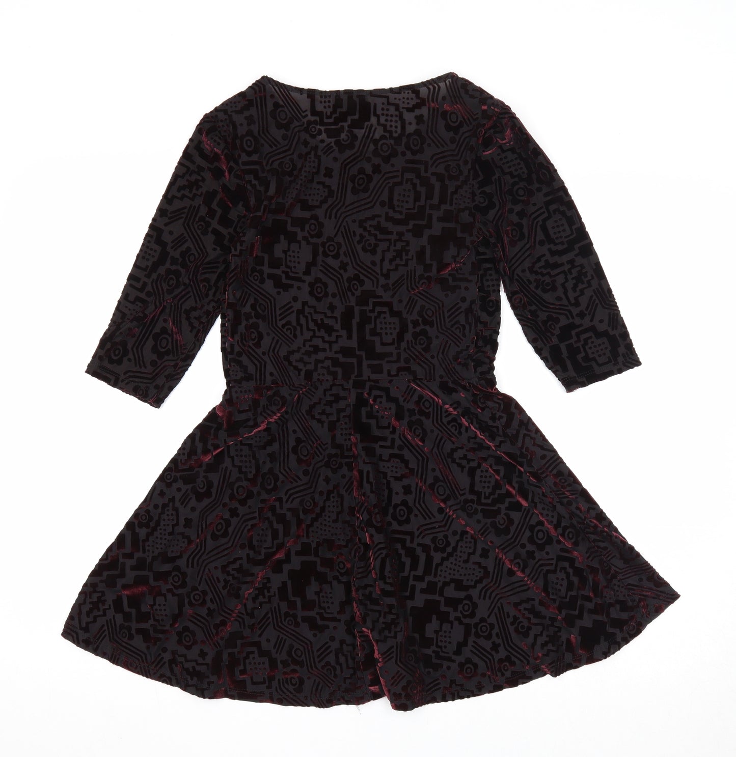 Topshop Womens Black Geometric Nylon Skater Dress Size 8 Scoop Neck Pullover