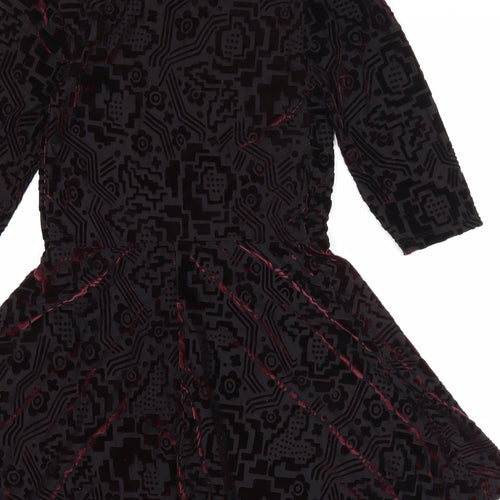 Topshop Womens Black Geometric Nylon Skater Dress Size 8 Scoop Neck Pullover