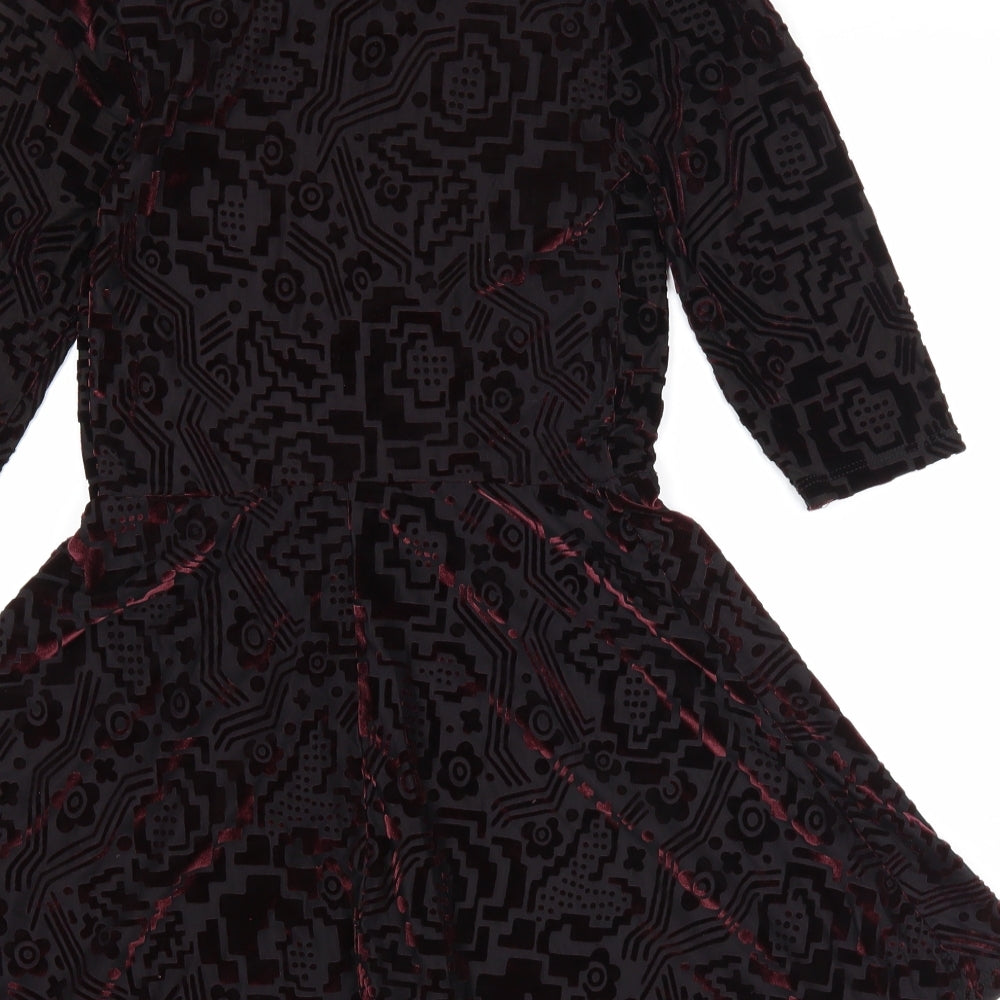 Topshop Womens Black Geometric Nylon Skater Dress Size 8 Scoop Neck Pullover