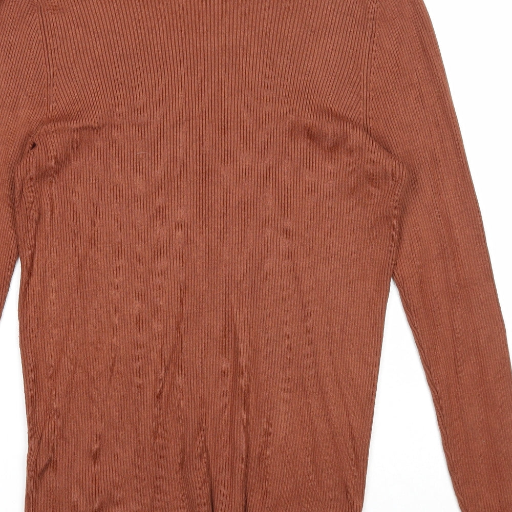 Marks and Spencer Womens Brown V-Neck Viscose Pullover Jumper Size 16