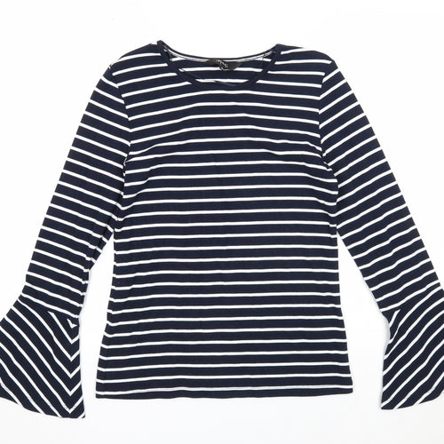 Max Womens Blue Striped Cotton Basic Blouse Size S Scoop Neck - Bell Sleeve