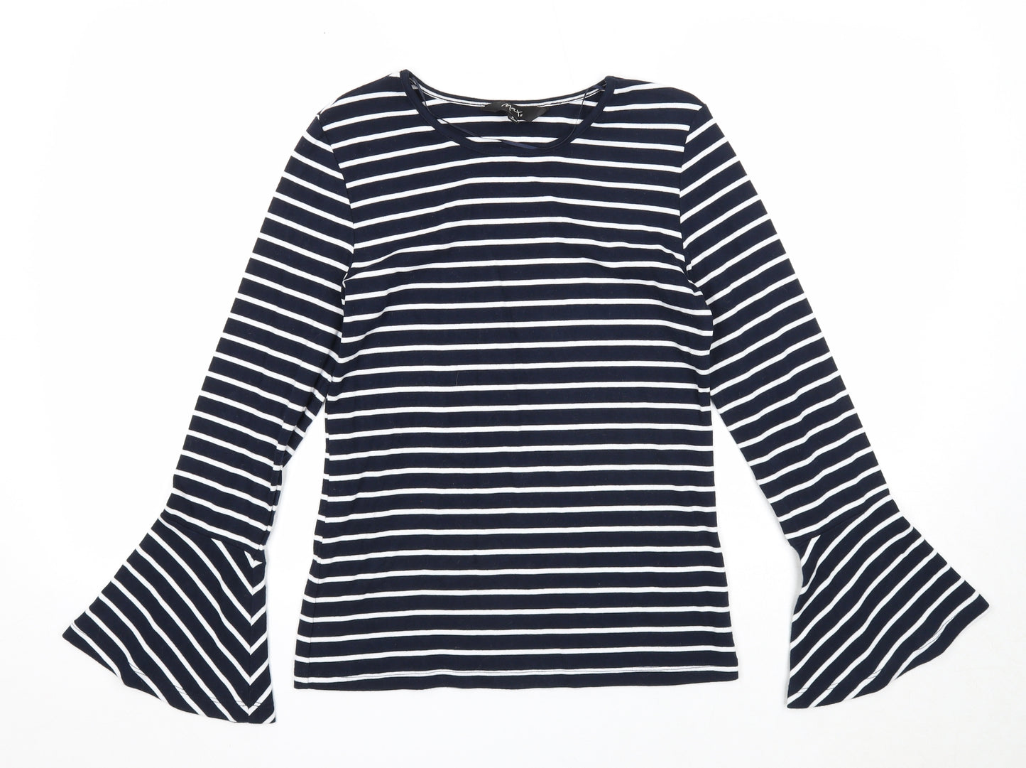 Max Womens Blue Striped Cotton Basic Blouse Size S Scoop Neck - Bell Sleeve