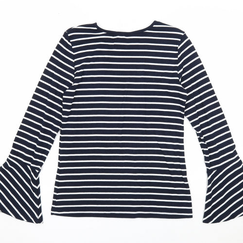 Max Womens Blue Striped Cotton Basic Blouse Size S Scoop Neck - Bell Sleeve