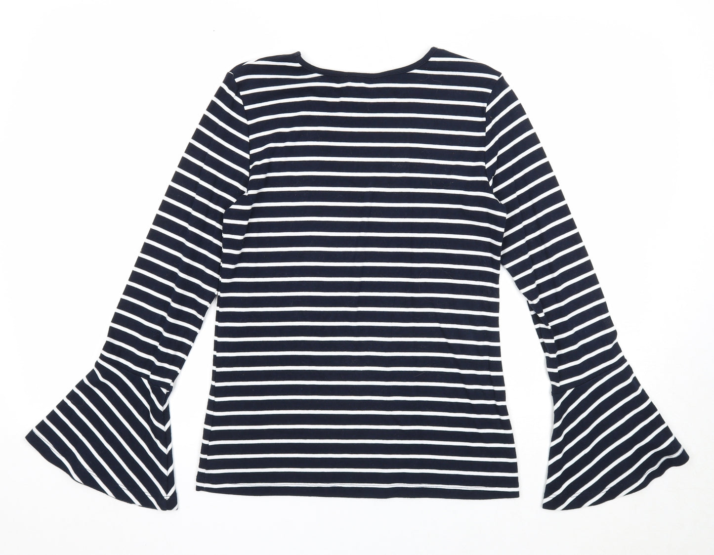 Max Womens Blue Striped Cotton Basic Blouse Size S Scoop Neck - Bell Sleeve