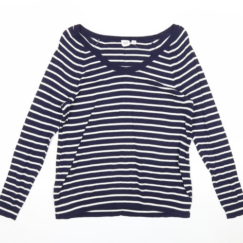 Gap Womens Blue Scoop Neck Striped Cotton Pullover Jumper Size XS