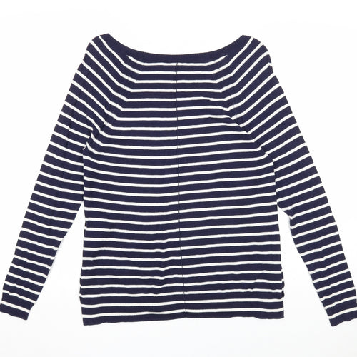Gap Womens Blue Scoop Neck Striped Cotton Pullover Jumper Size XS