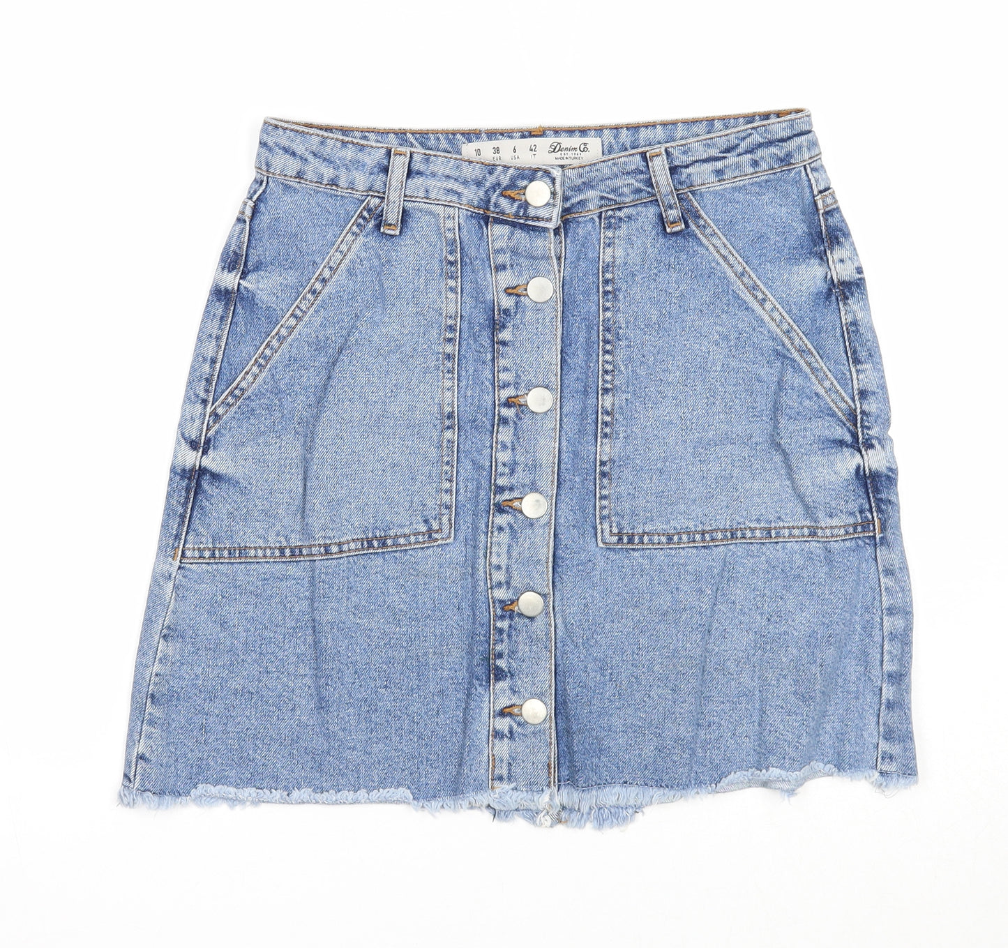 Denim & Co. Womens Blue Cotton Mini Skirt Size 10 Button