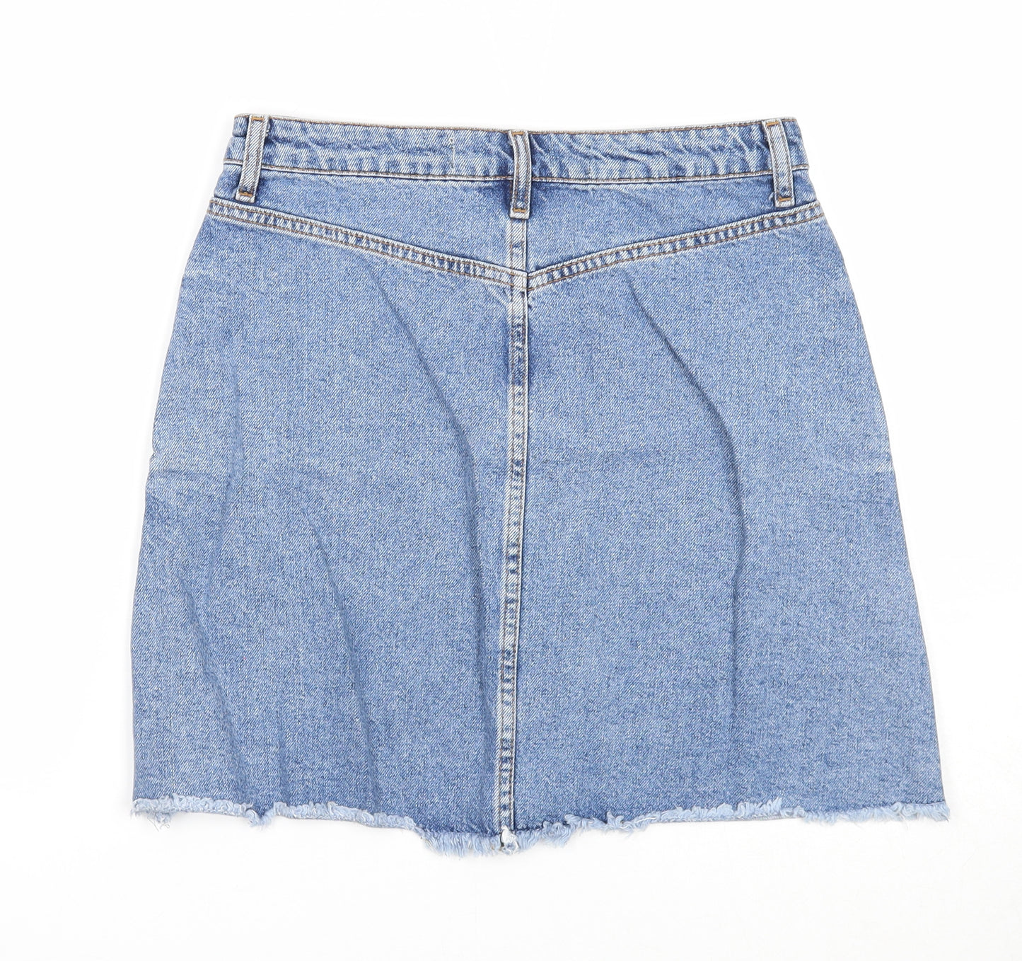 Denim & Co. Womens Blue Cotton Mini Skirt Size 10 Button
