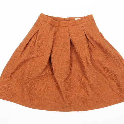 H&M Womens Orange Polyester Skater Skirt Size 6 Zip