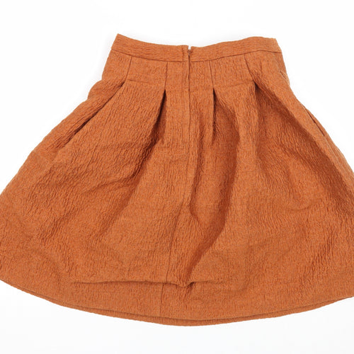H&M Womens Orange Polyester Skater Skirt Size 6 Zip
