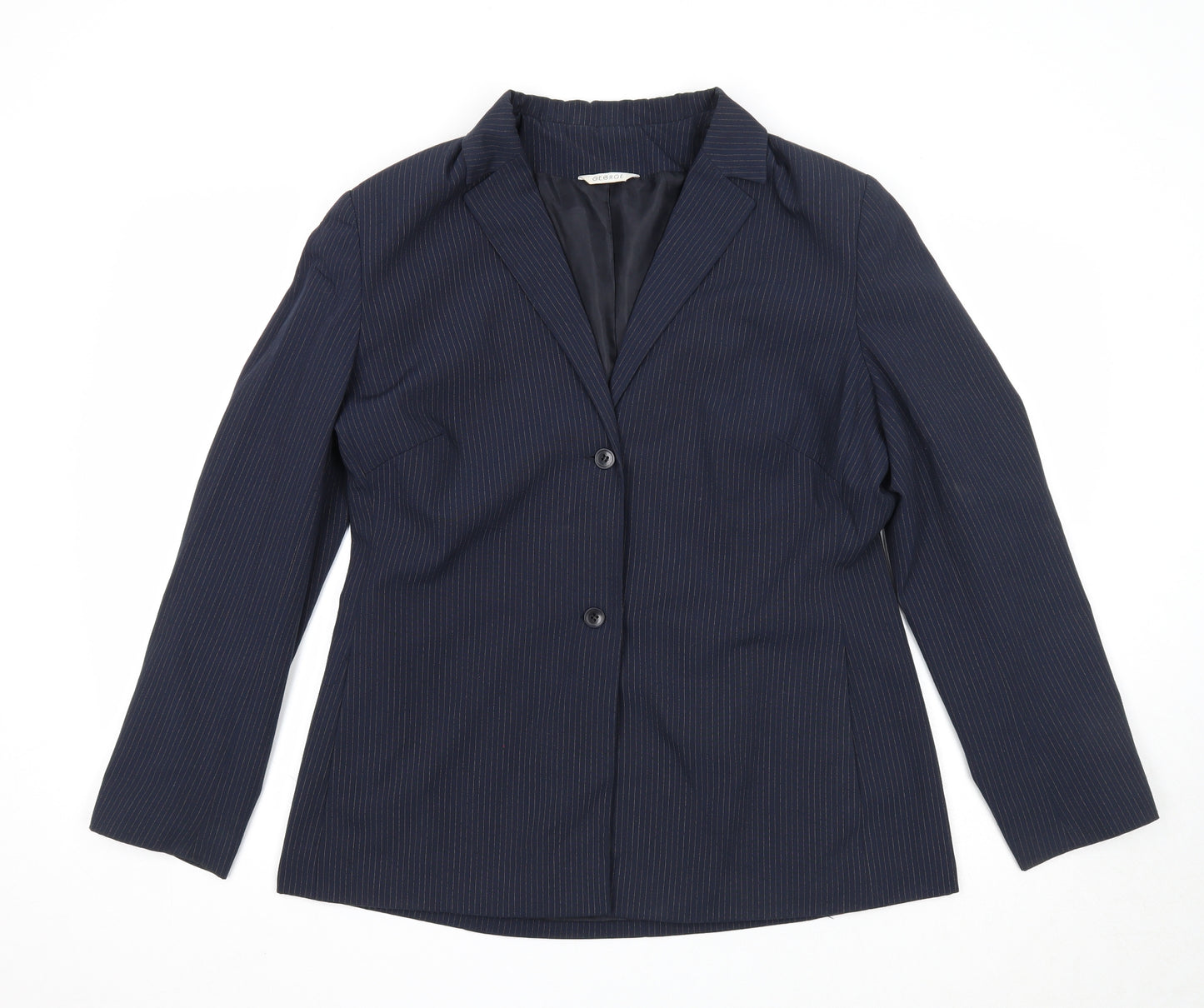 George Womens Blue Striped Jacket Blazer Size 16 Button