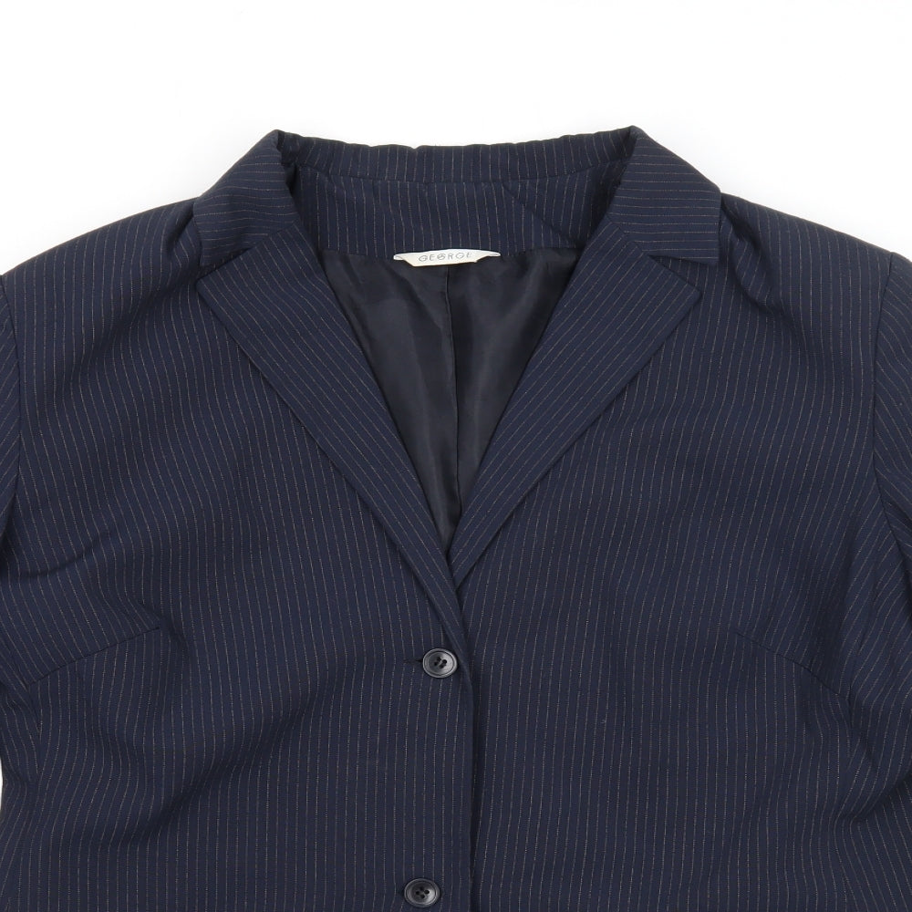 George Womens Blue Striped Jacket Blazer Size 16 Button
