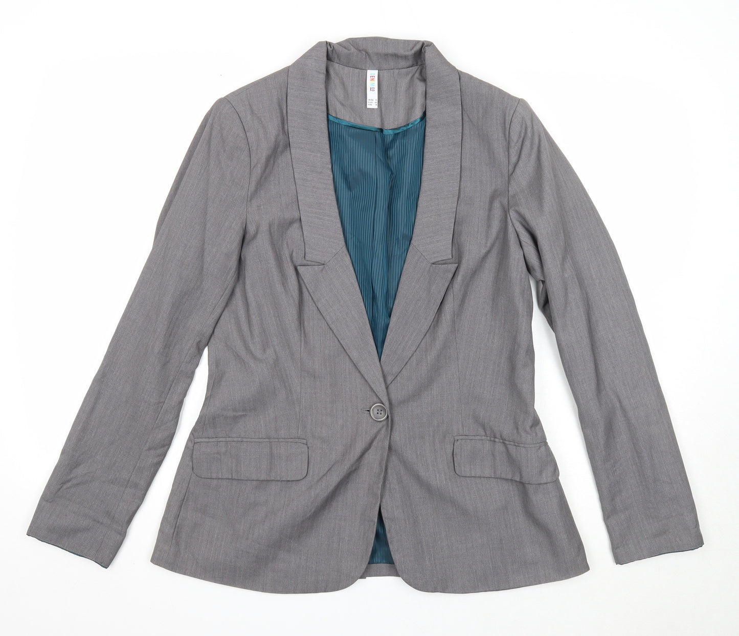 Denim & Co. Womens Grey Jacket Blazer Size 12 Button