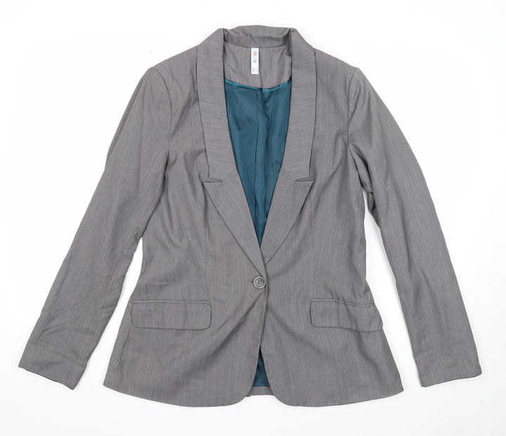 Denim & Co. Womens Grey Jacket Blazer Size 12 Button