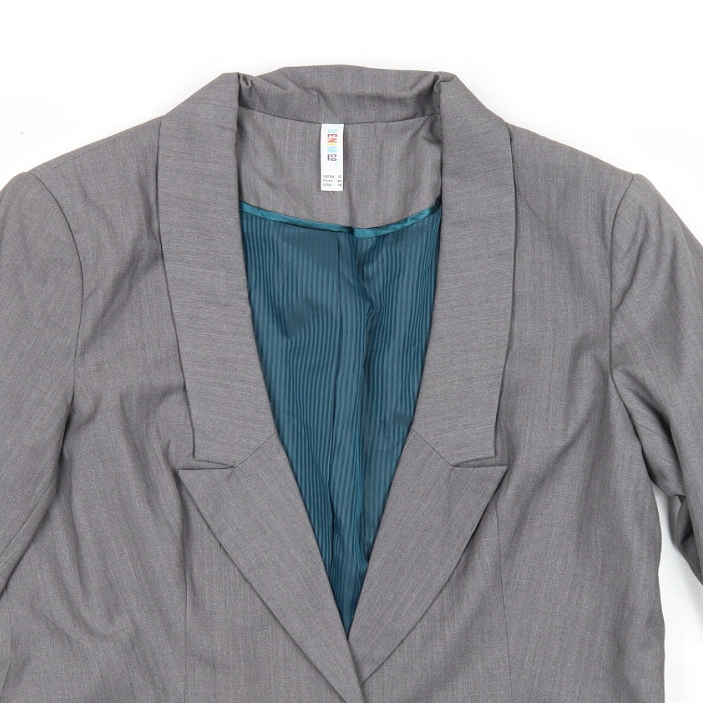 Denim & Co. Womens Grey Jacket Blazer Size 12 Button
