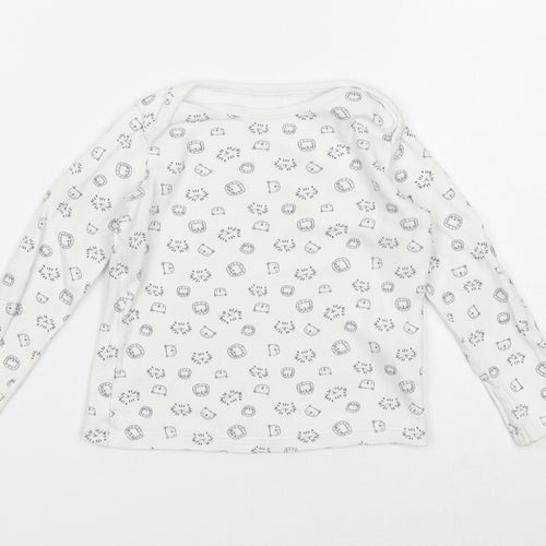 F&F Baby White Geometric Cotton Pullover T-Shirt Size 12-18 Months Boat Neck Pullover - Cute Animals Print