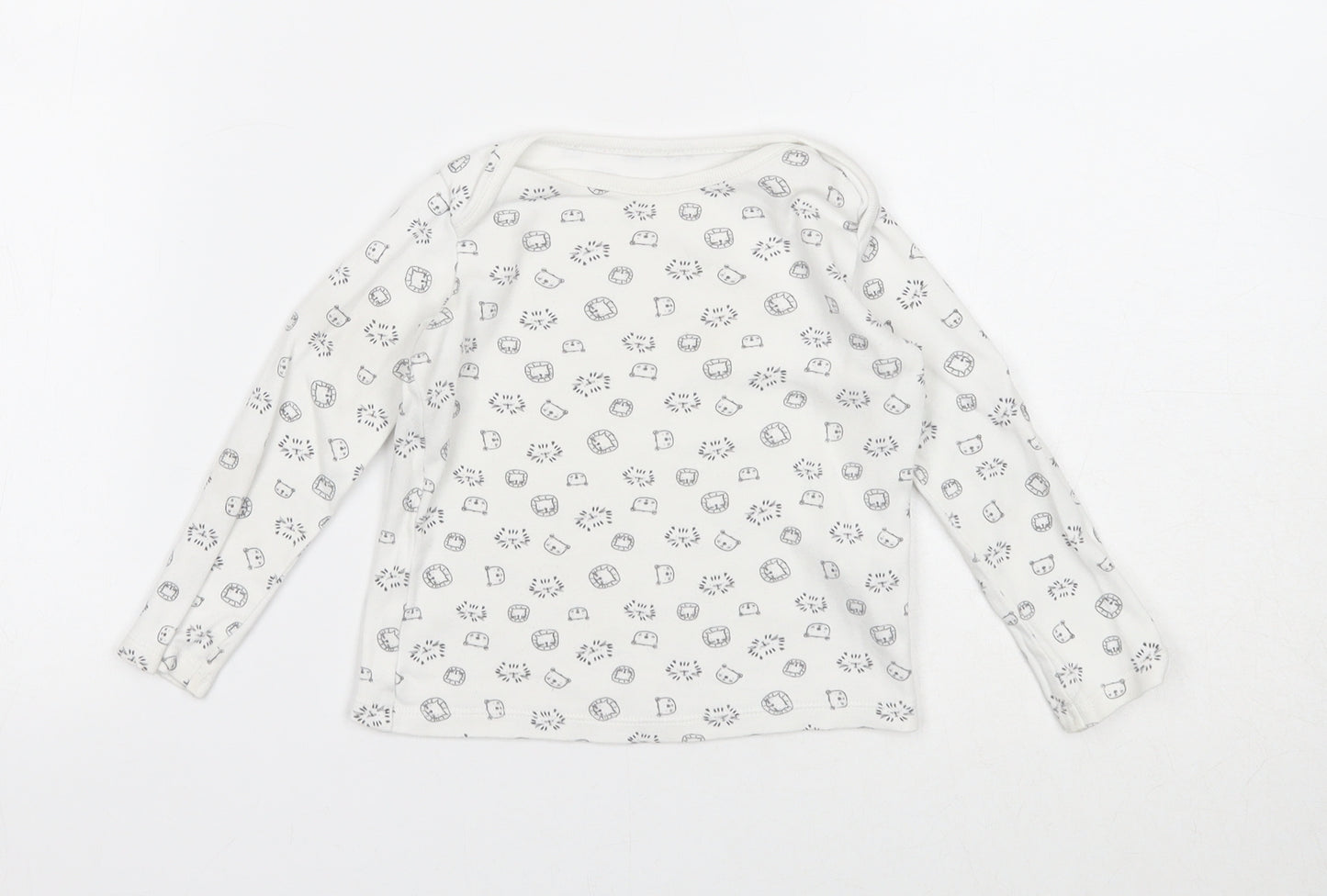 F&F Baby White Geometric Cotton Pullover T-Shirt Size 12-18 Months Boat Neck Pullover - Cute Animals Print