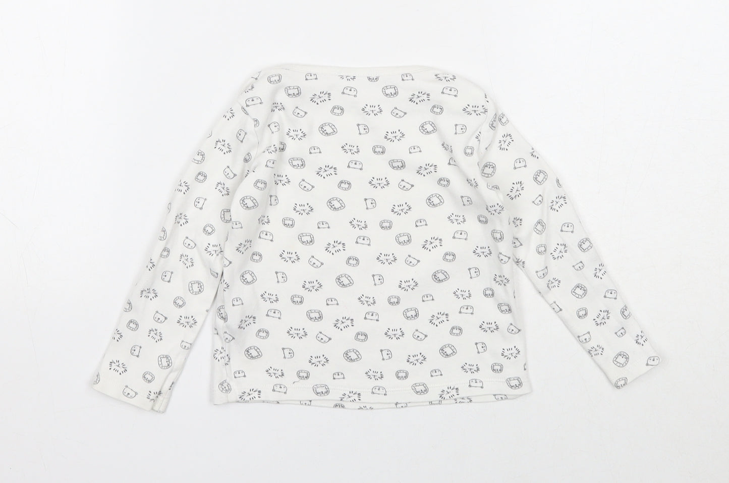 F&F Baby White Geometric Cotton Pullover T-Shirt Size 12-18 Months Boat Neck Pullover - Cute Animals Print