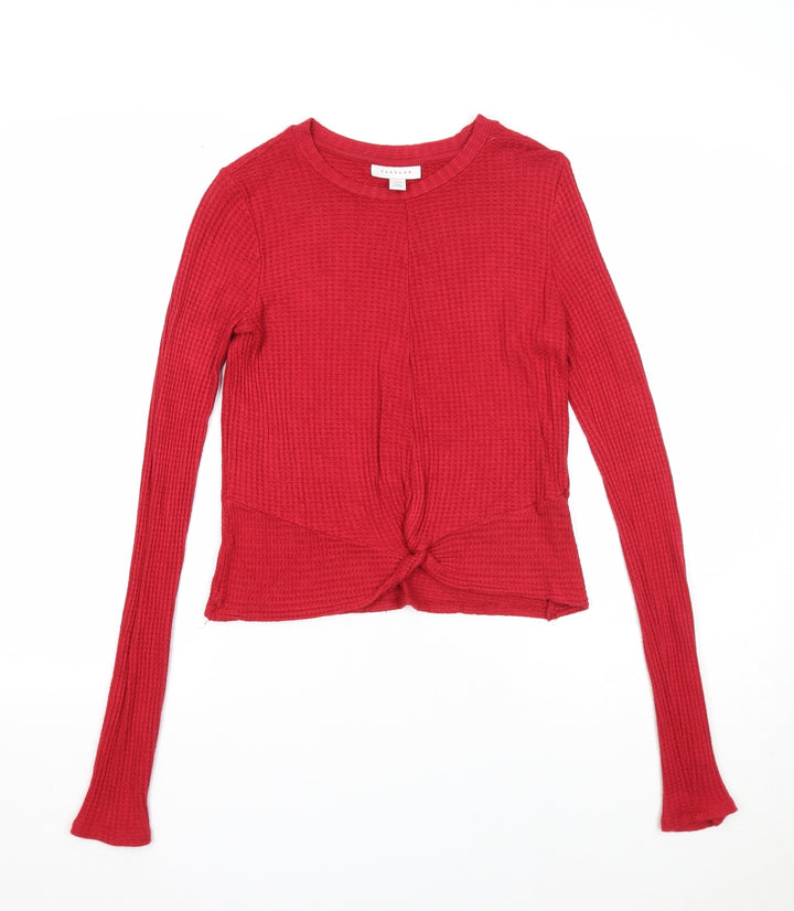 Topshop Womens Red Round Neck Viscose Pullover Jumper Size 10