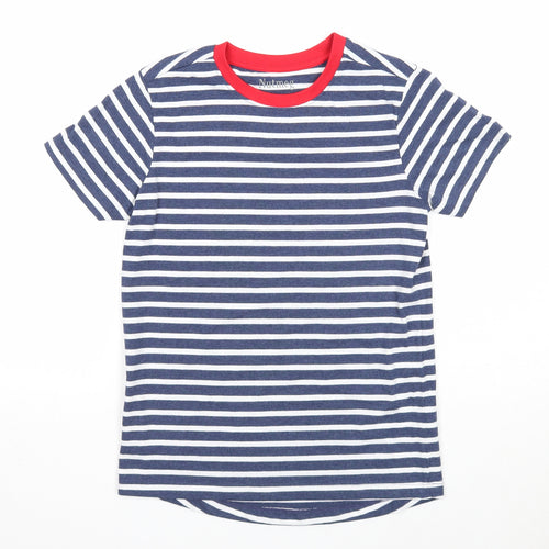Nutmeg Boys Blue Striped Cotton Basic T-Shirt Size 9-10 Years Round Neck Pullover