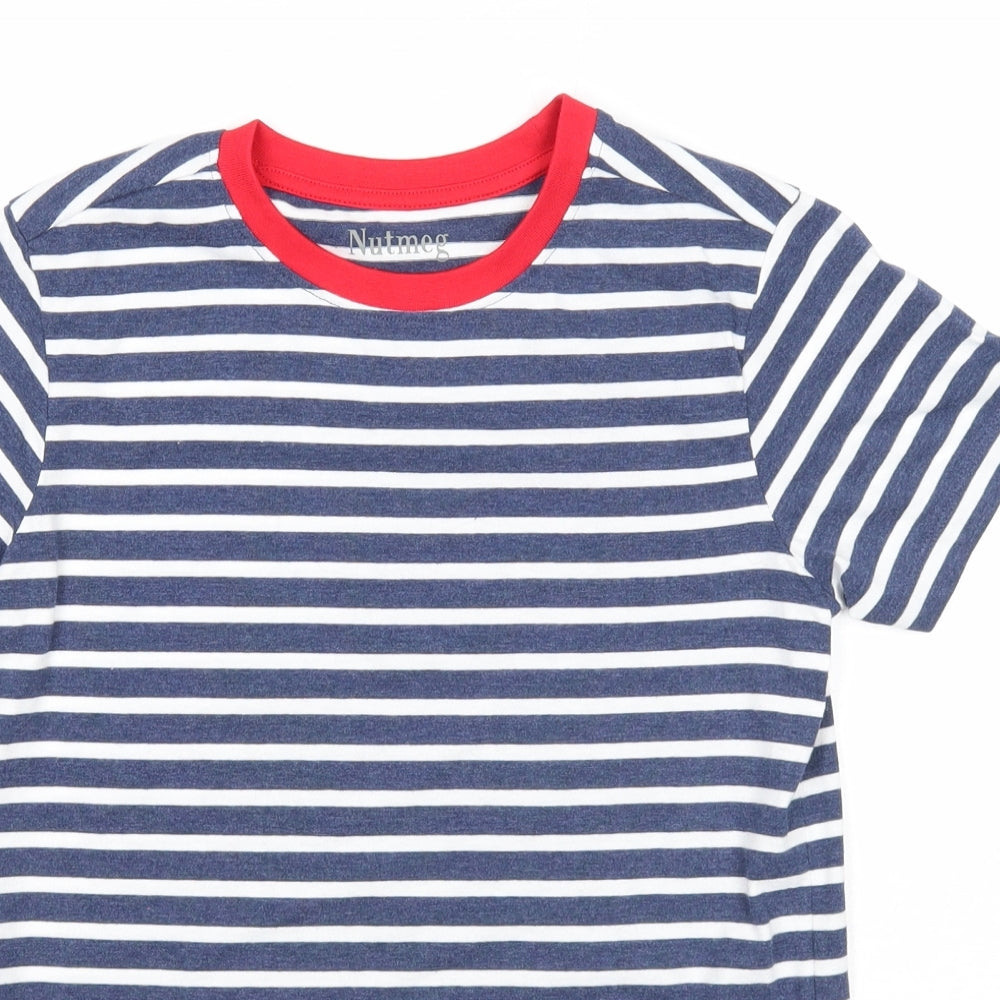 Nutmeg Boys Blue Striped Cotton Basic T-Shirt Size 9-10 Years Round Neck Pullover