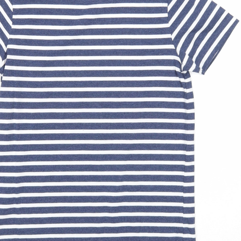 Nutmeg Boys Blue Striped Cotton Basic T-Shirt Size 9-10 Years Round Neck Pullover