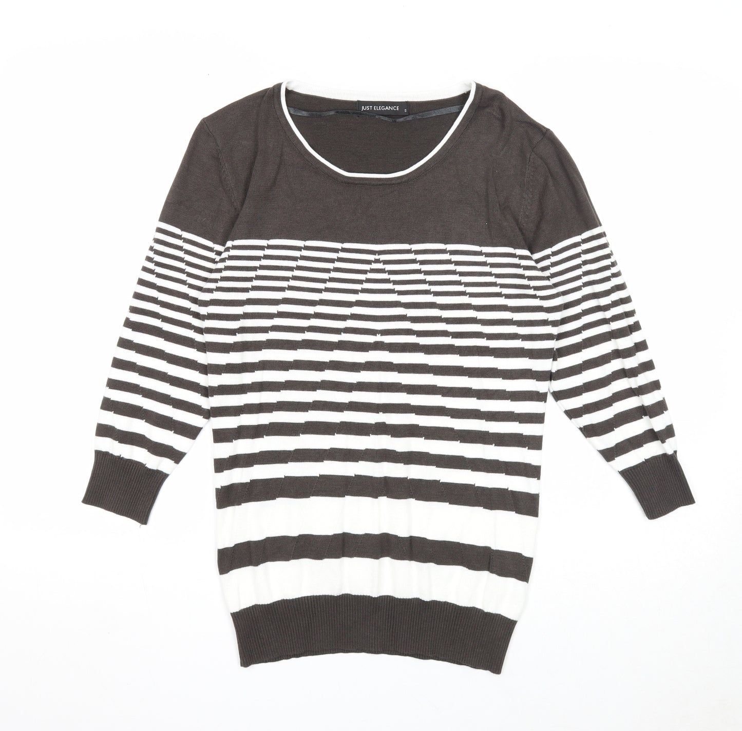Just Elegance Womens Grey Round Neck Striped Viscose Pullover Jumper Size S