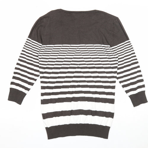 Just Elegance Womens Grey Round Neck Striped Viscose Pullover Jumper Size S