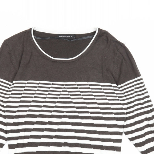 Just Elegance Womens Grey Round Neck Striped Viscose Pullover Jumper Size S