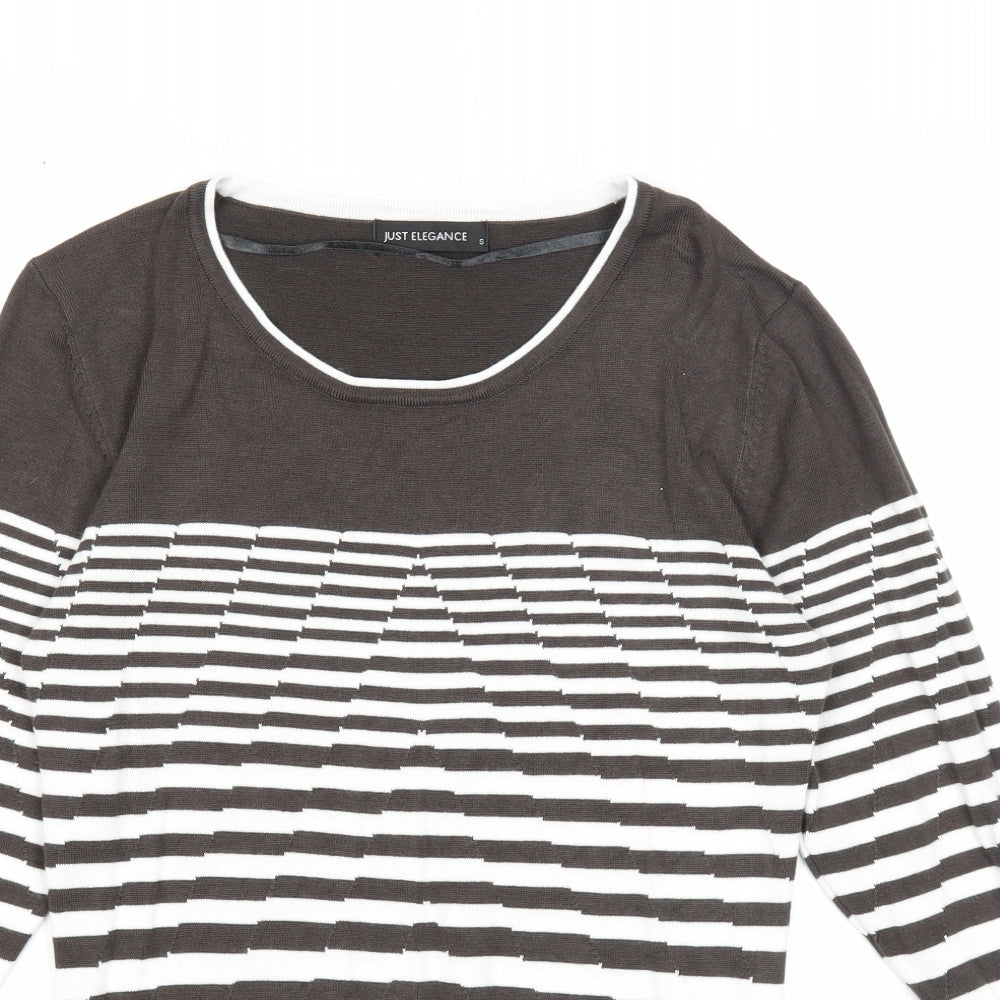 Just Elegance Womens Grey Round Neck Striped Viscose Pullover Jumper Size S