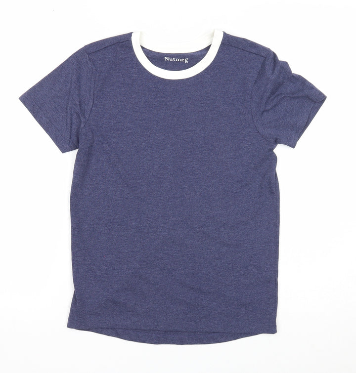 Nutmeg Boys Blue Cotton Basic T-Shirt Size 9-10 Years Round Neck Pullover