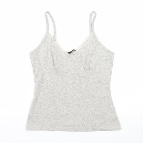 Feel Fabulous Womens Grey Polyester Basic Tank Size 10 V-Neck - Lace Neckline