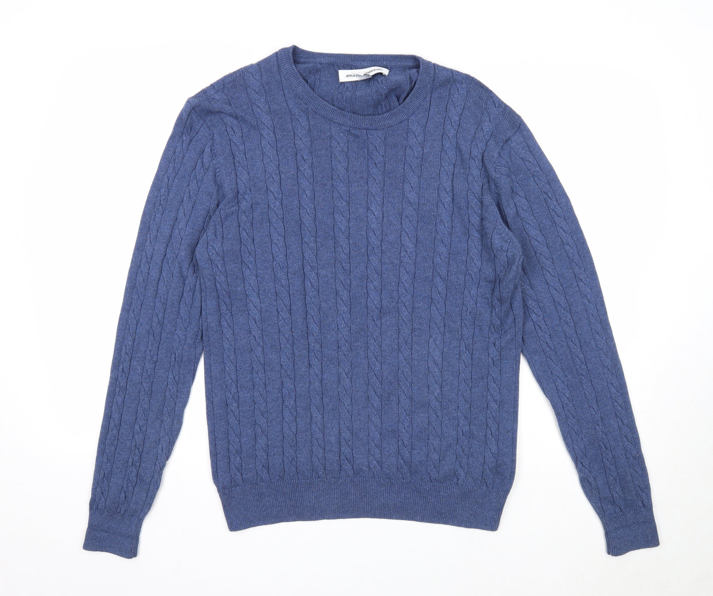 Amazon Mens Blue Square Neck Cotton Pullover Jumper Size S Long Sleeve