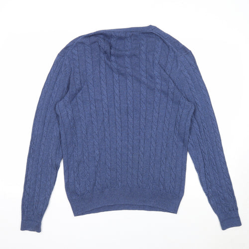Amazon Mens Blue Square Neck Cotton Pullover Jumper Size S Long Sleeve