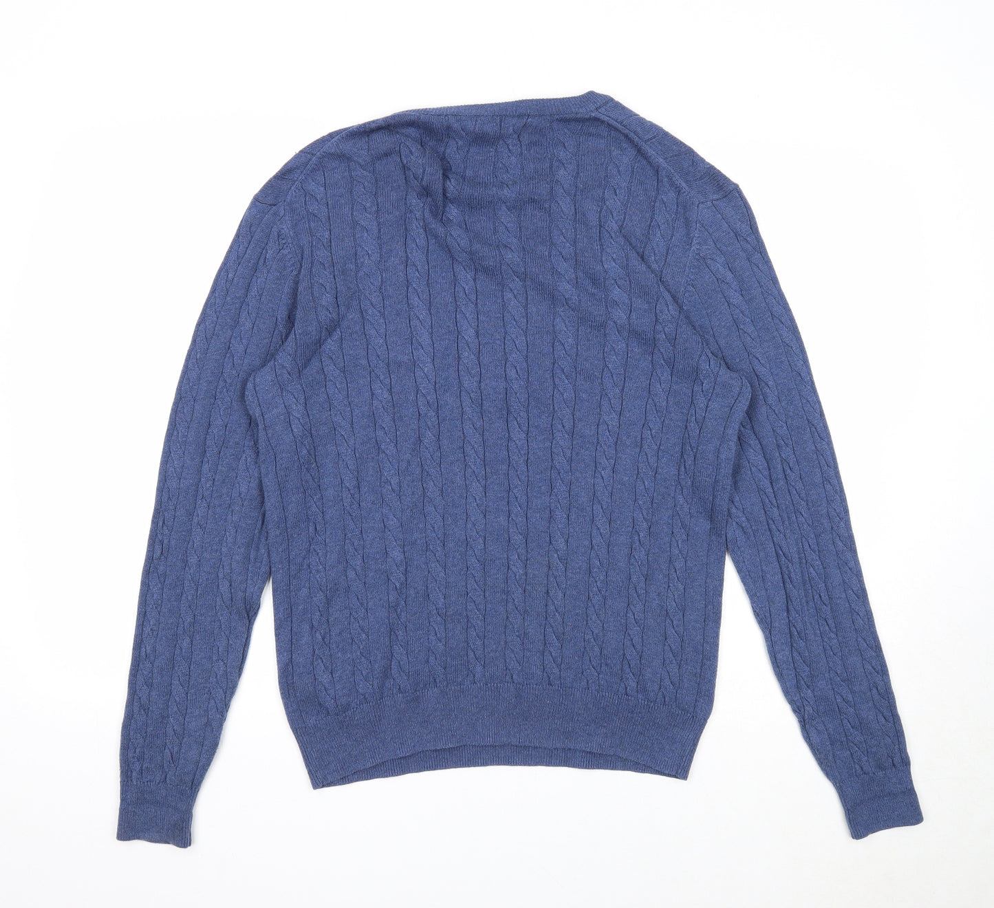 Amazon Mens Blue Square Neck Cotton Pullover Jumper Size S Long Sleeve