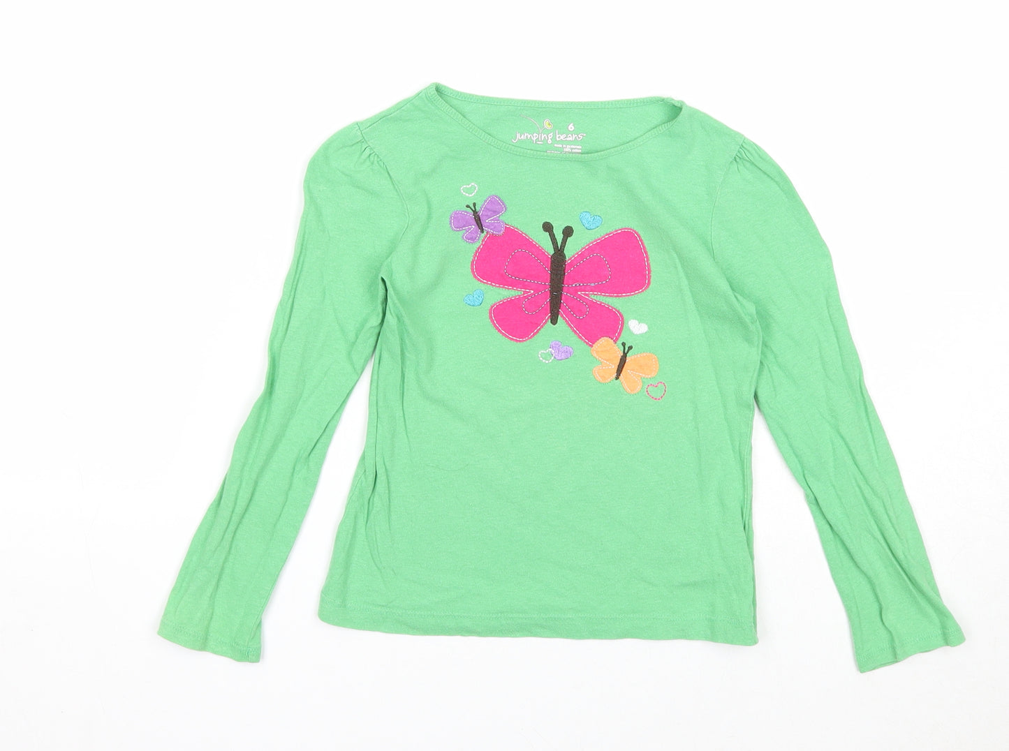 Jumping Beans Girls Grey Cotton Basic T-Shirt Size 6 Years Round Neck Pullover - Butterfly