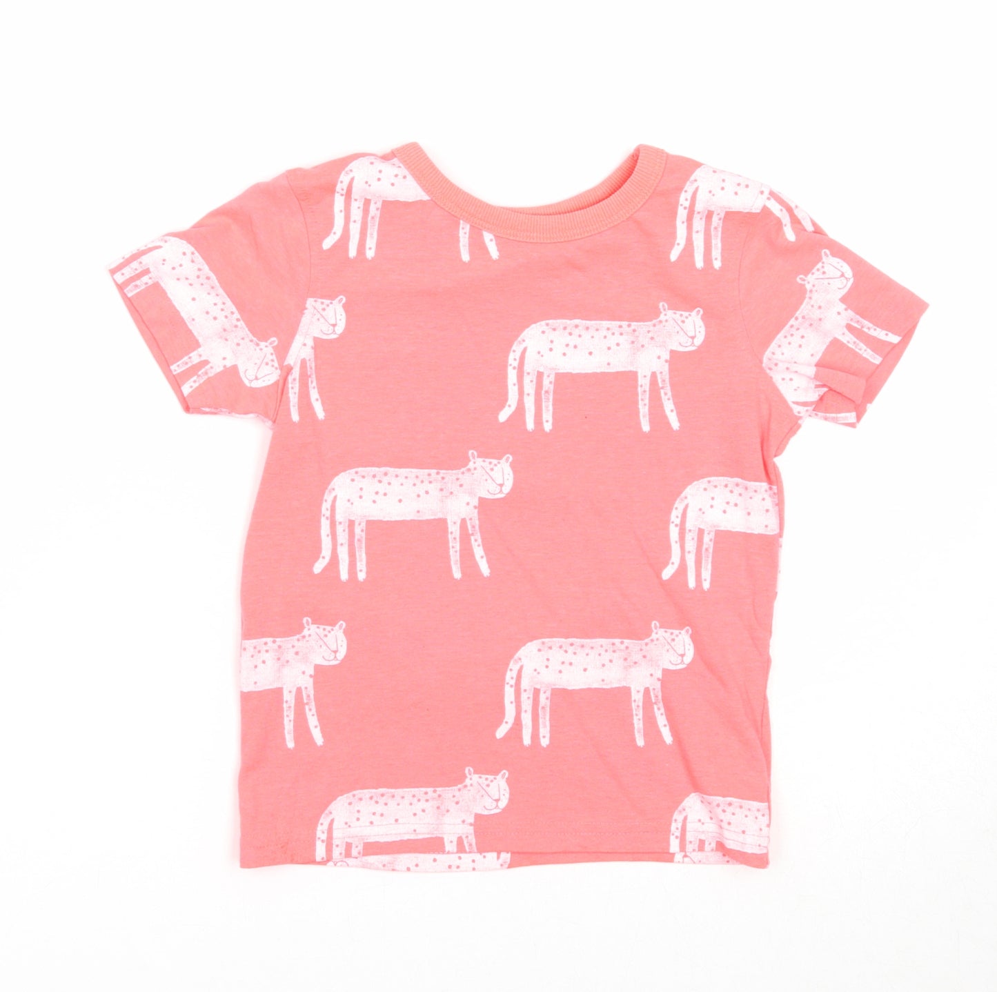 Preworn Boys Pink Geometric Polyester Basic T-Shirt Size 4-5 Years Round Neck Pullover