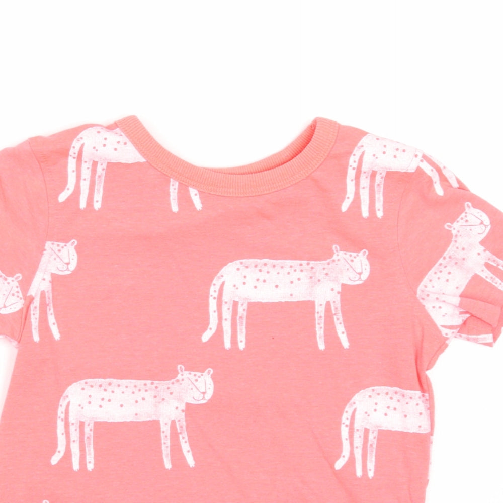 Preworn Boys Pink Geometric Polyester Basic T-Shirt Size 4-5 Years Round Neck Pullover