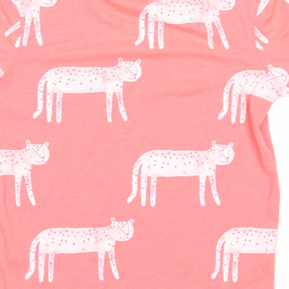 Preworn Boys Pink Geometric Polyester Basic T-Shirt Size 4-5 Years Round Neck Pullover