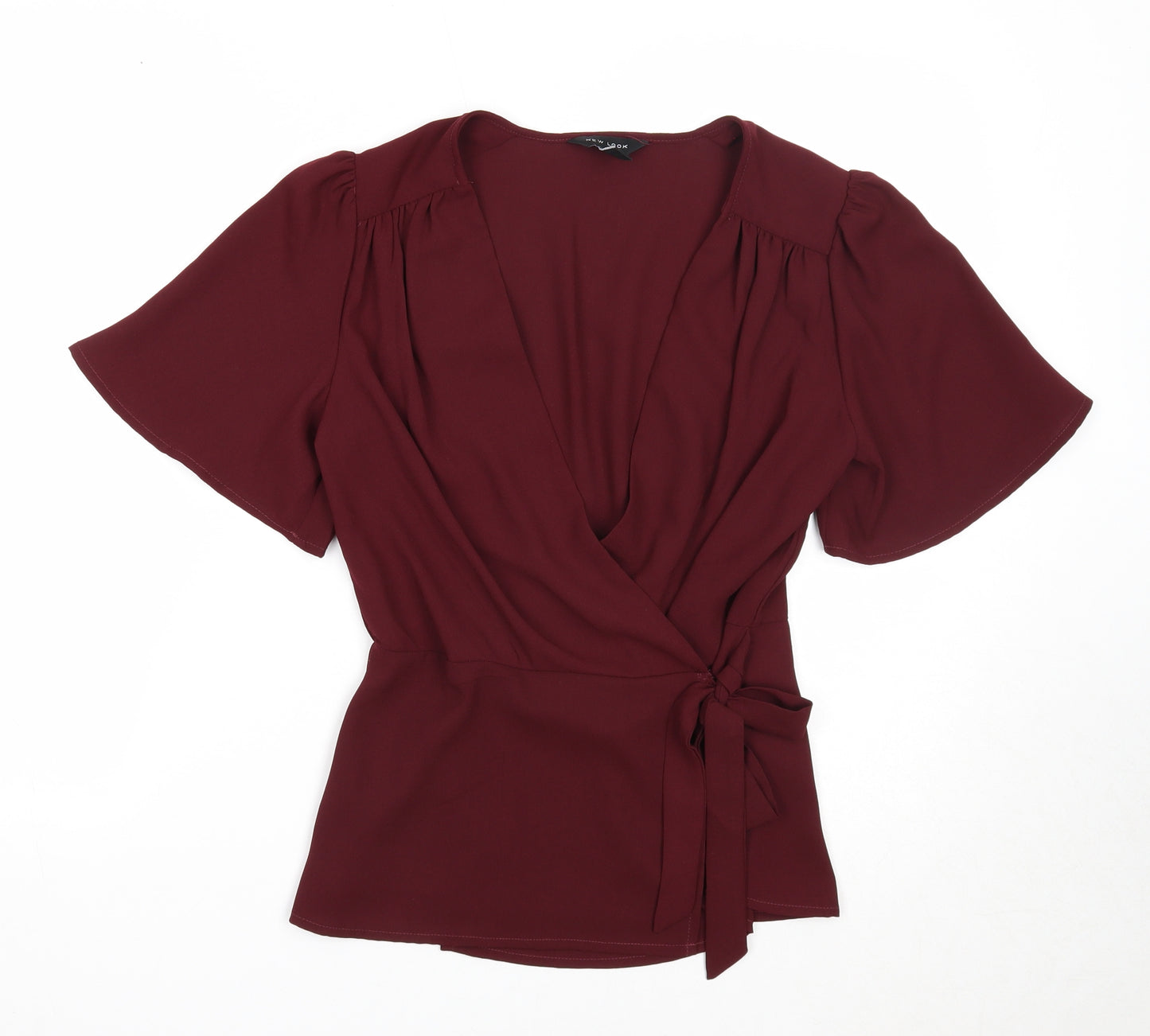 New Look Womens Purple Polyester Wrap Blouse Size 8 V-Neck - Tie Side Detail