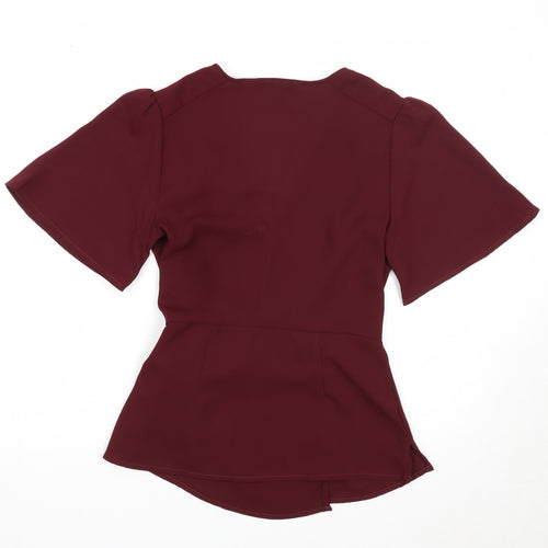 New Look Womens Purple Polyester Wrap Blouse Size 8 V-Neck - Tie Side Detail