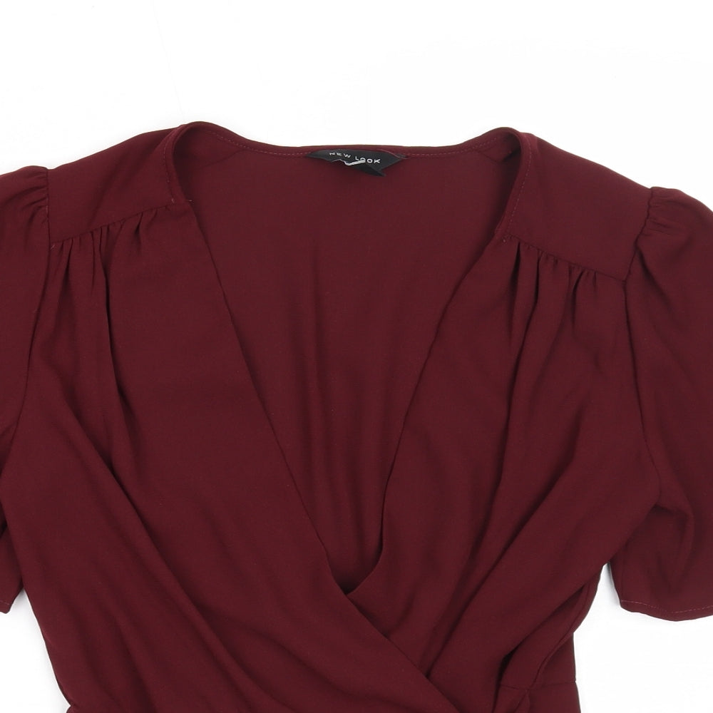 New Look Womens Purple Polyester Wrap Blouse Size 8 V-Neck - Tie Side Detail