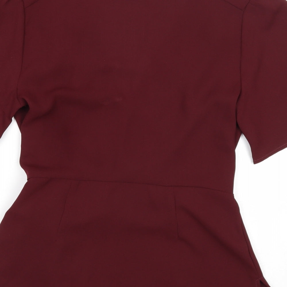New Look Womens Purple Polyester Wrap Blouse Size 8 V-Neck - Tie Side Detail