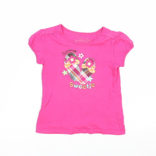 Preworn Girls Pink Cotton Basic T-Shirt Size 5 Years Round Neck Pullover - Summer Sweetie